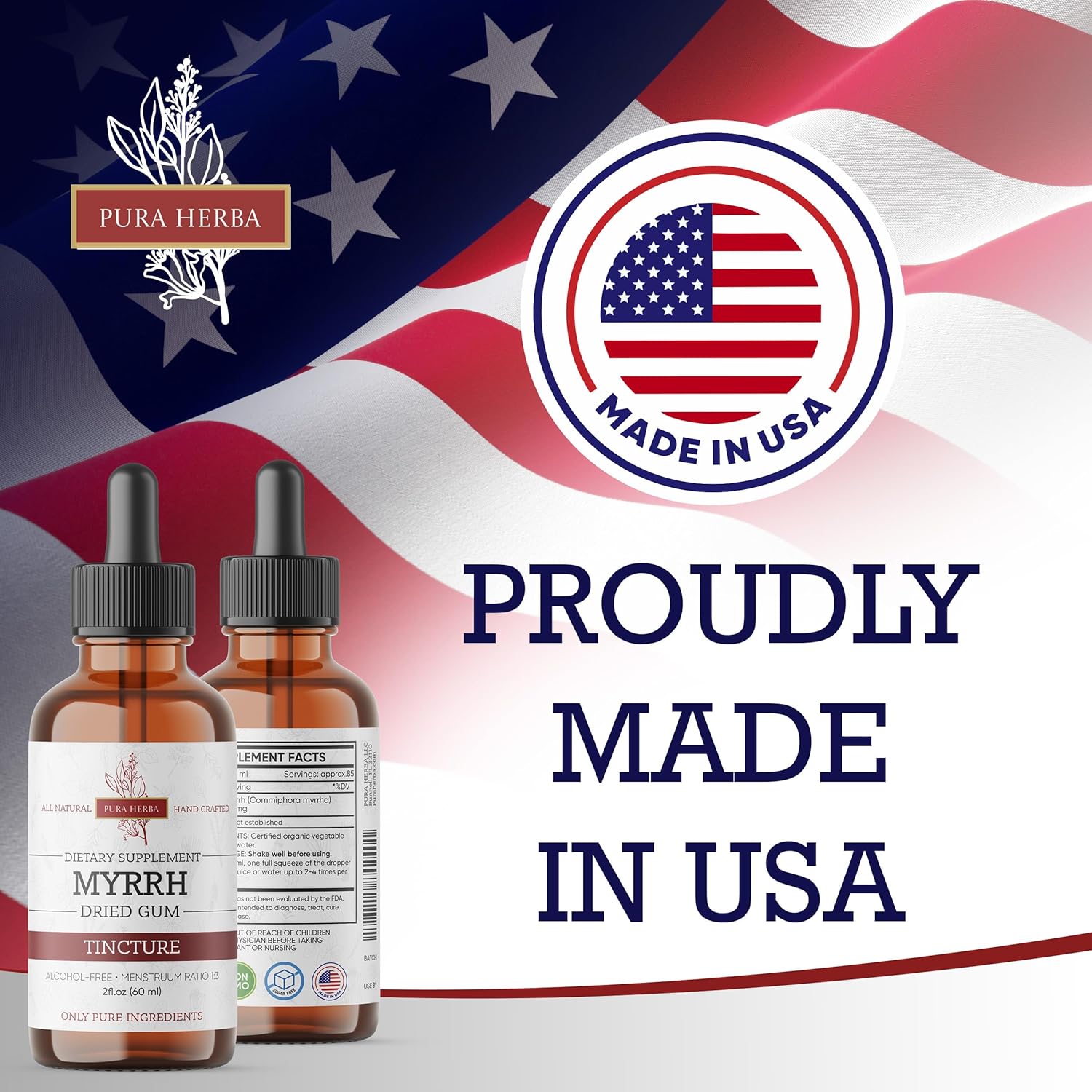 Pura Herba Extracto Líquido Orgánico de Mirra - Tintura sin Alcohol, 60 ml