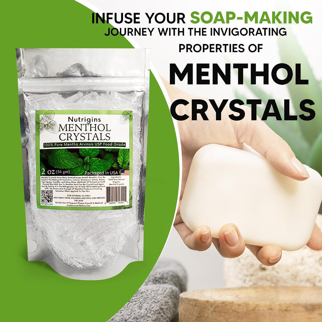 Cristales de Mentol Puro Orgánico 100% Natural - 56g (2 oz) - Nutrigins