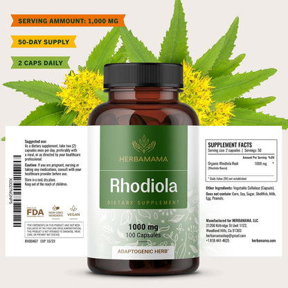 HERBAMAMA Rhodiola Rosea – 100 Cápsulas Veganas (50 Días) – Image 9