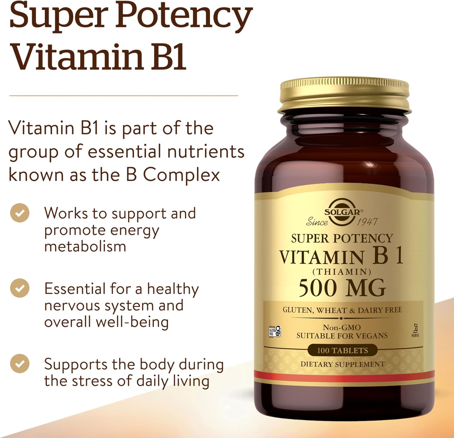 Solgar Vitamina B1 (Tiamina) 500 mg, 100 Comprimidos
