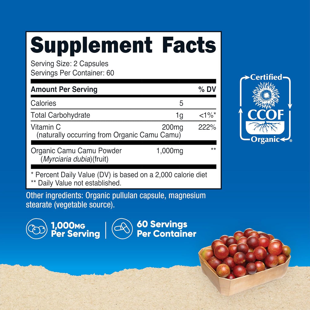 Nutricost Camu Camu 1000mg, 120 Cápsulas - Orgánico, Sin OGM, Sin Gluten