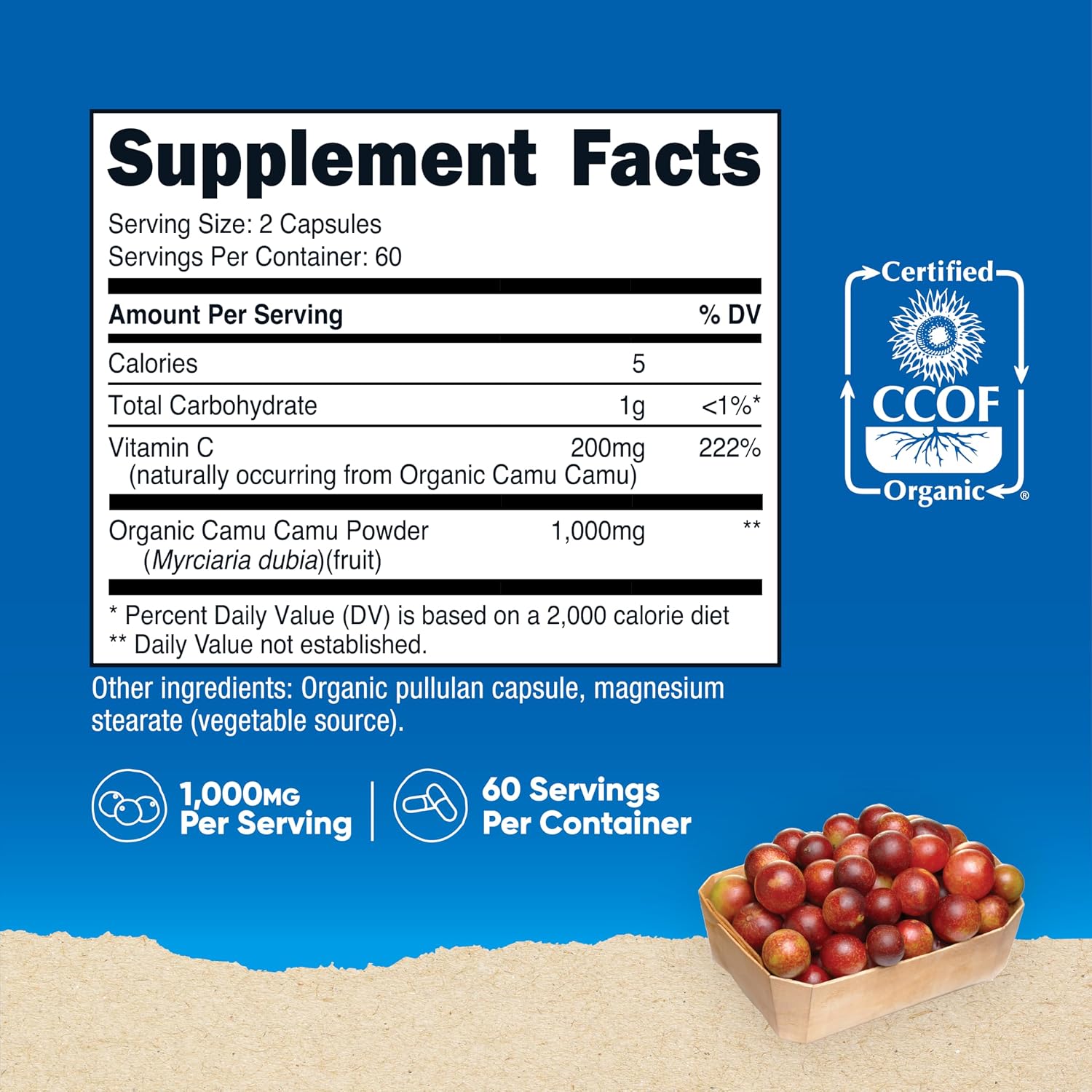 Nutricost Camu Camu 1000mg, 120 Cápsulas - Orgánico, Sin OGM, Sin Gluten