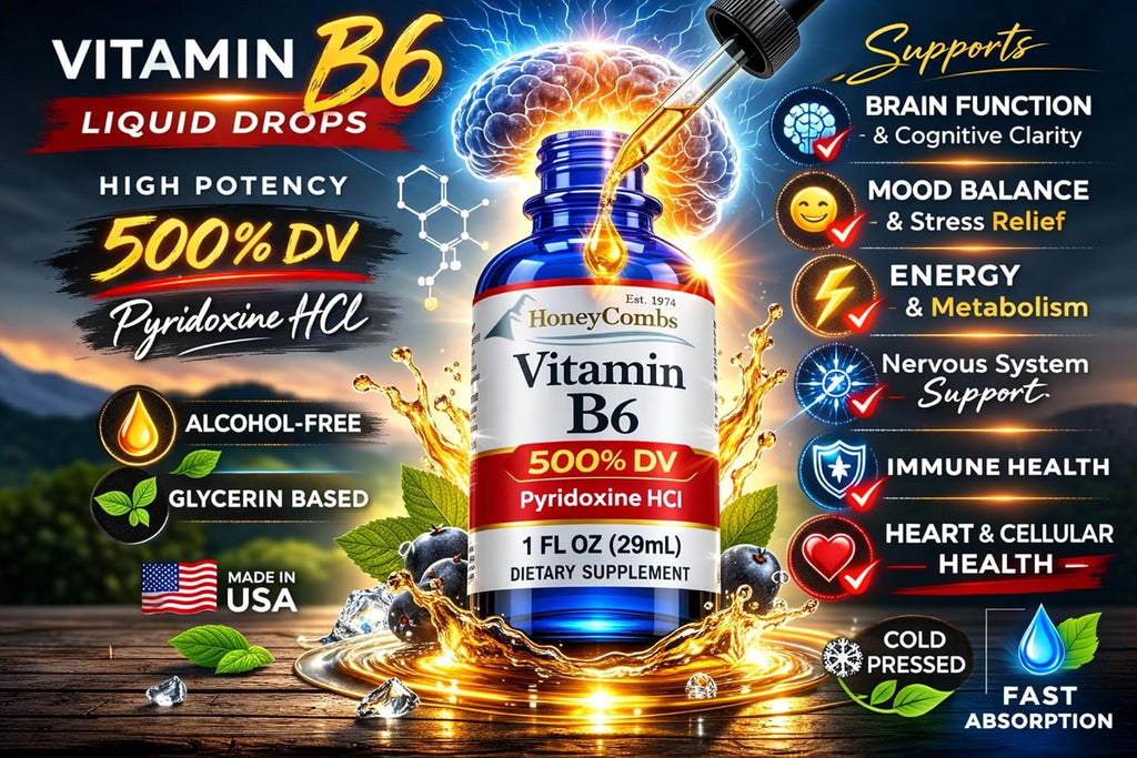 Vitamina B6 Líquida Gotas - Piridoxina HCl, 30 ml - Alta Potencia, Sin Alcohol