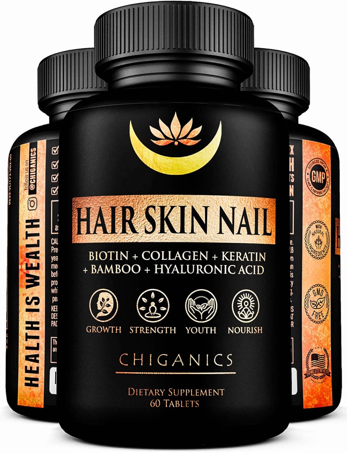 10X Potente Biotina 5000mcg con Keratina, Colágeno y Sílice para Cabello, Piel y Uñas