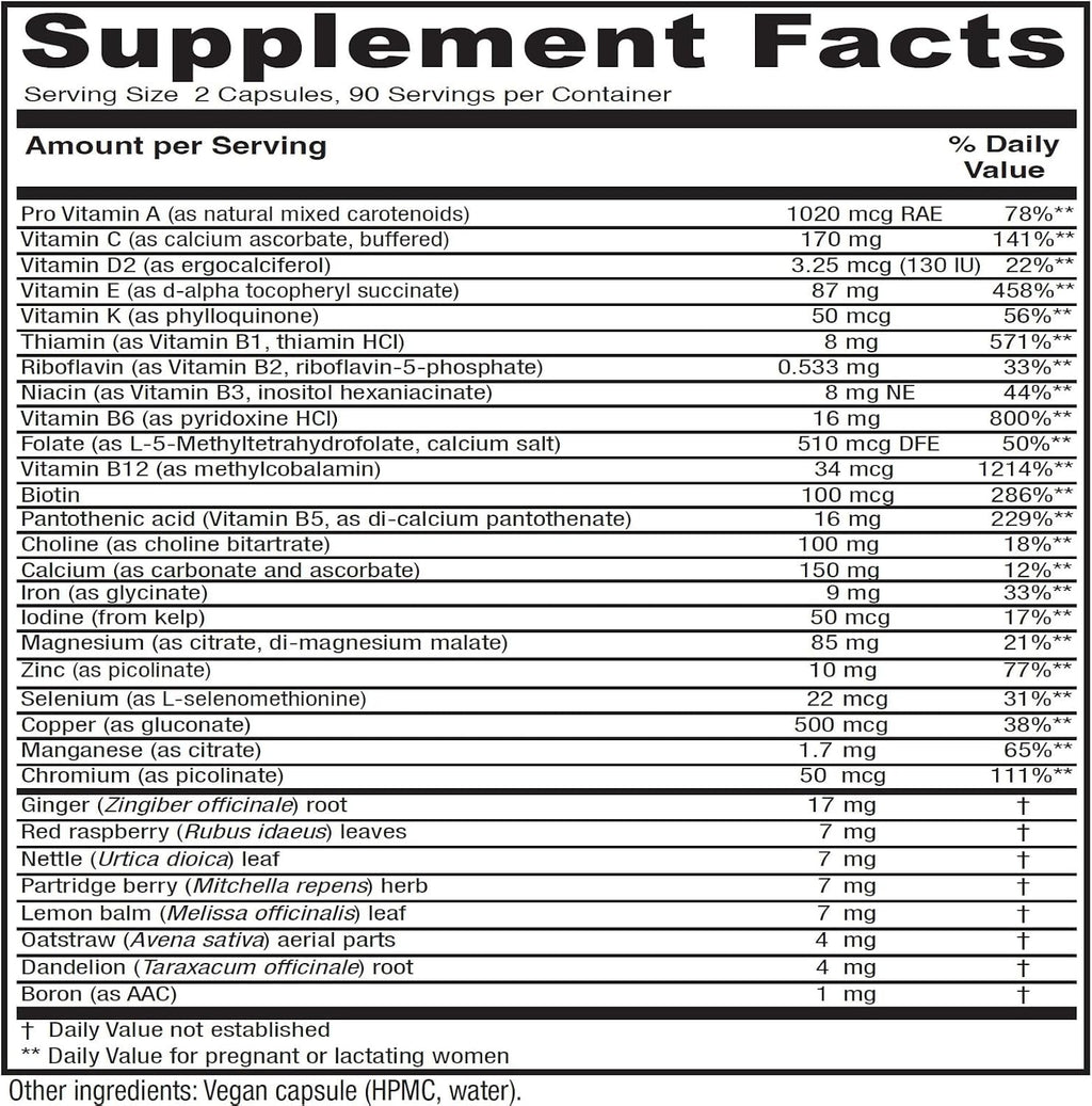 Vitanica Maternal Symmetry - Vegan Prenatal and Postnatal Multivitamin, 180 Capsules