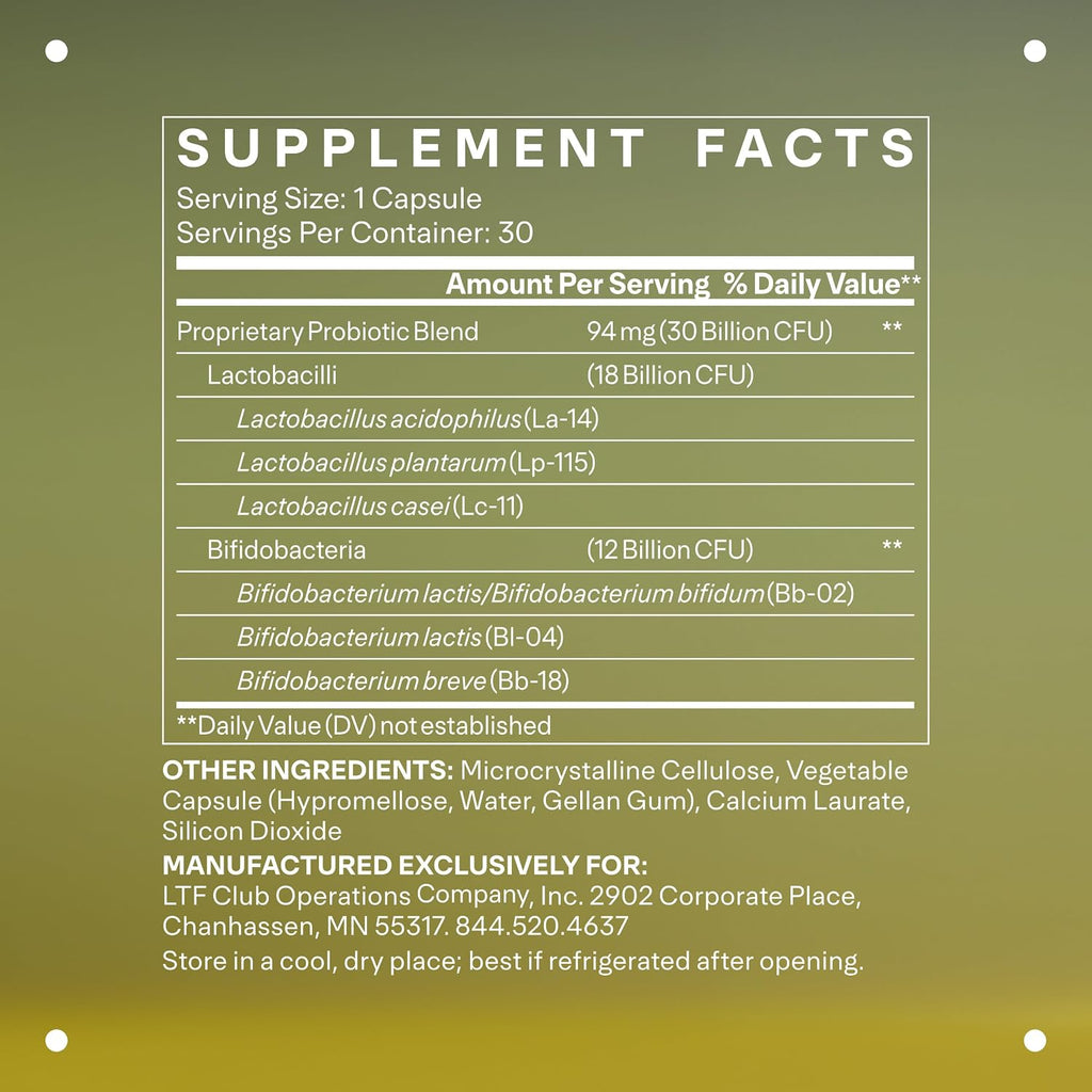 LTH Balance Multi Pro 30B Probiótico - Confianza de los miembros de Life Time - 30 mil millones de UFC - Sin lácteos, estable en almacenamiento - Apoyo intestinal e inmunológico - 30 cápsulas