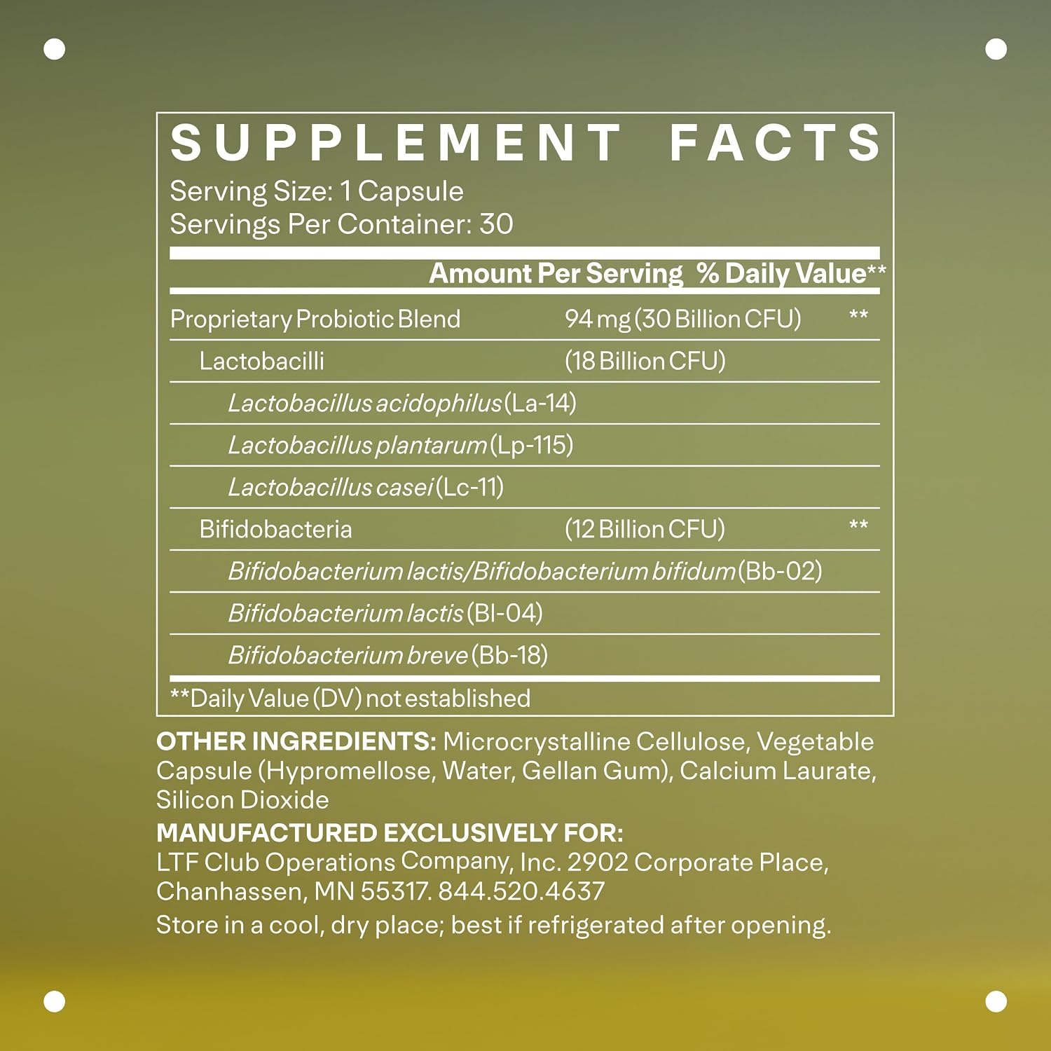 LTH Balance Multi Pro 30B Probiótico - Confianza de los miembros de Life Time - 30 mil millones de UFC - Sin lácteos, estable en almacenamiento - Apoyo intestinal e inmunológico - 30 cápsulas