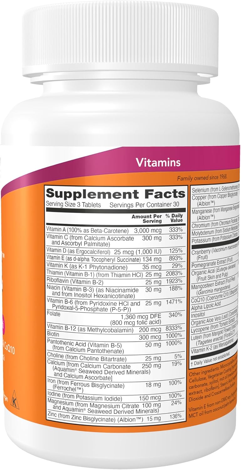 NOW Foods Eve™ Multivitamínico para Mujeres con Arándano Rojo, Ácido Alfa-Lipoico y CoQ10, más Superfrutas - Granado, Acai y Mangostán, 90 Comprimidos