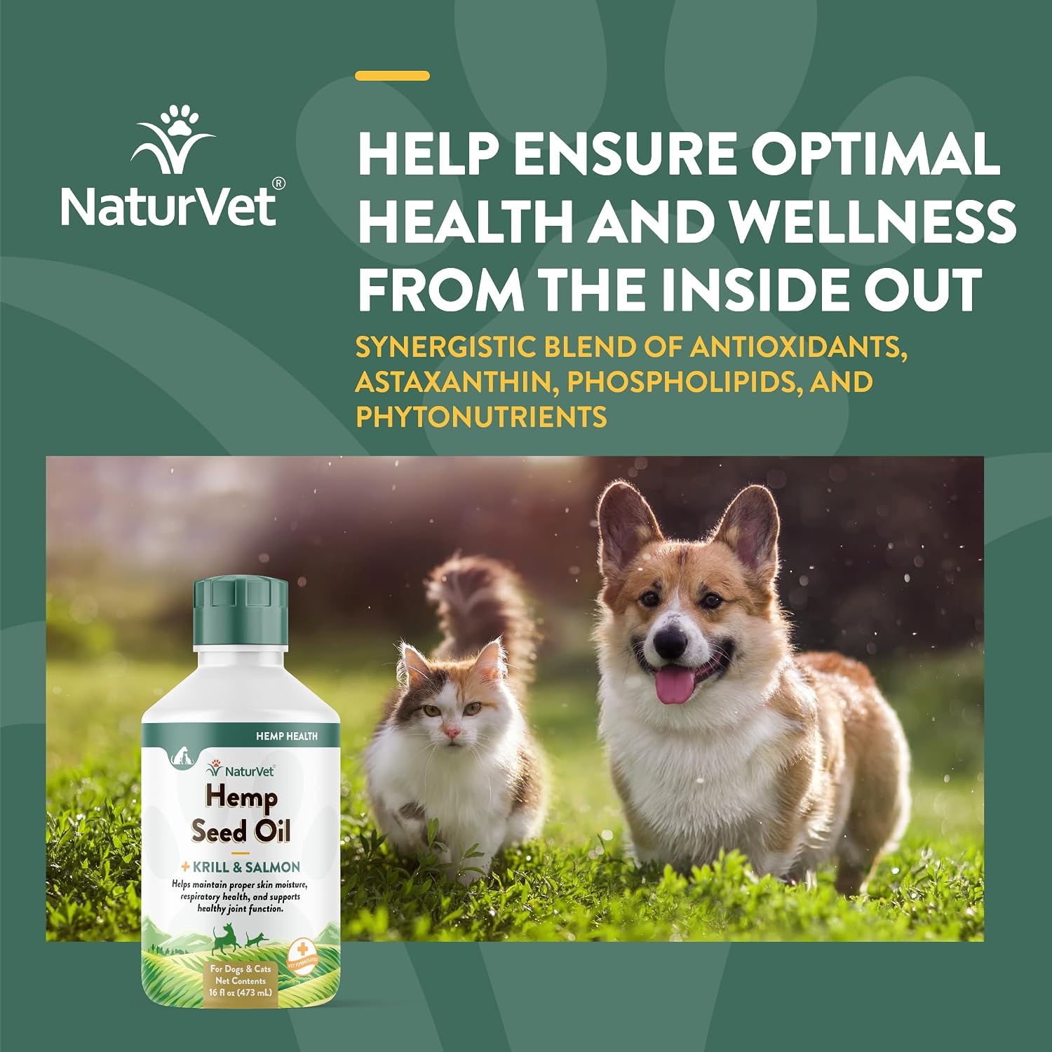 NaturVet Hemp Seed Oil con Krill y Salmón – 473 ml
