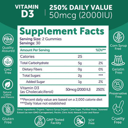 Lunakai Gominolas de Vitamina D3 2000 UI - – Hecho en Estados Unidos: Fabricado bajo estrictos estándares de – Image 5