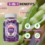 Well&Whole Gominolas Dopamine - Mucuna Pruriens 500mg, L-Tirosina 200mg y Ashwagandha, Apoyo al Estado de Ánimo y Concentración, Sabor a Bayas, Sin Gluten, 60 Gominolas