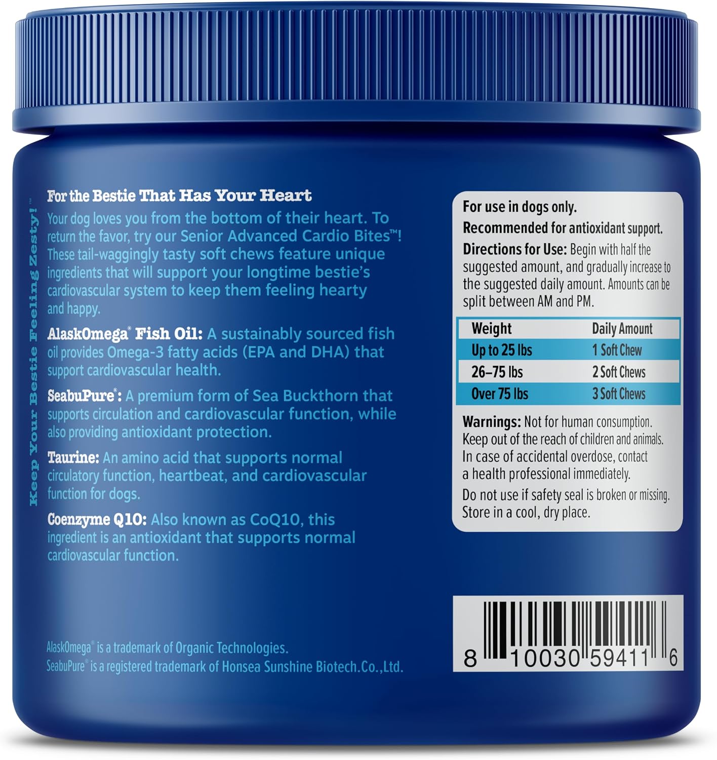 Zesty Paws Cardiovascular Support para Perros Senior - Snacks blandos con Taurina, CoQ10, L-Carnitina y Aceite de Pescado Omega-3 - 90 unidades