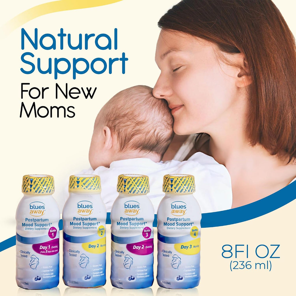 Blues Away Apoyo Emocional Posparto - Bebida Hormonal para Mujeres - Batido Líquido de 3 Días [4 Botellas]