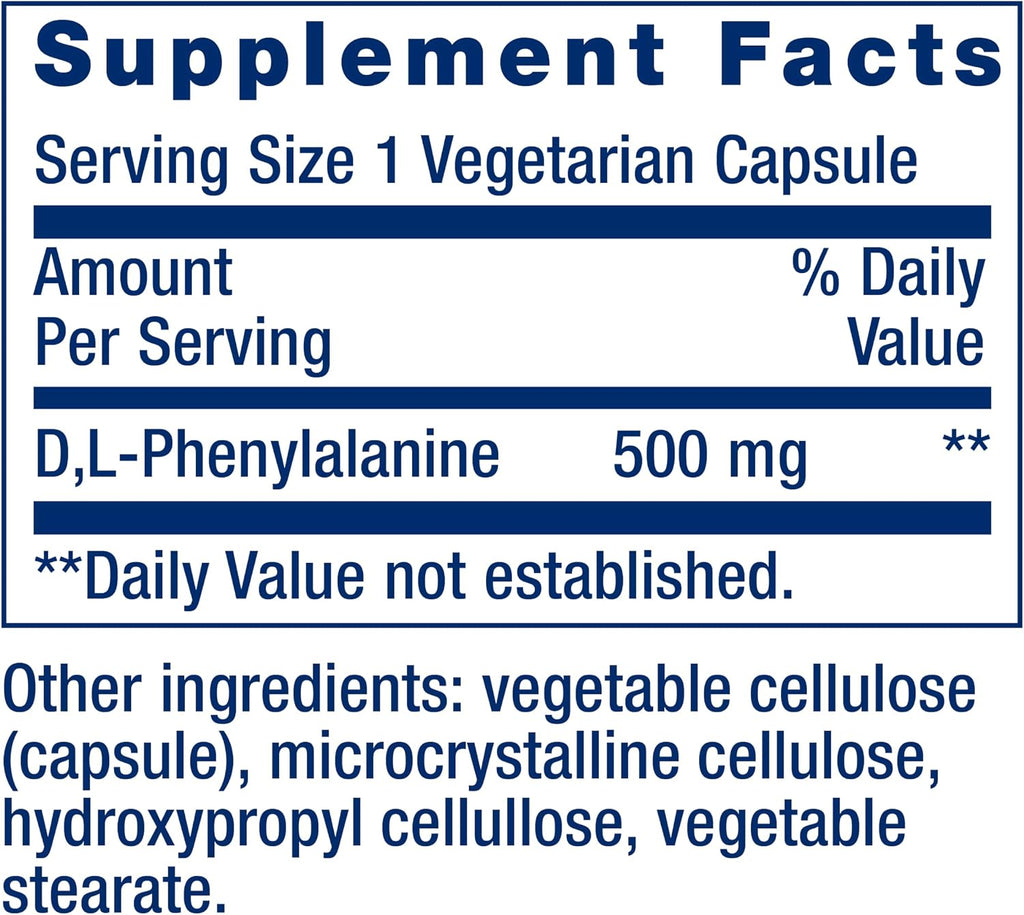 Life Extension D,L-Fenilalanina, 500 mg, 100 Cápsulas