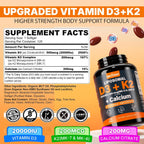 Nextdia Vitamina D3 20.000 UI + K2 (MK-4 y MK-7) 200mcg + Citrato de Calcio - Cápsulas blandas, 2 Paquetes (240 cápsulas)