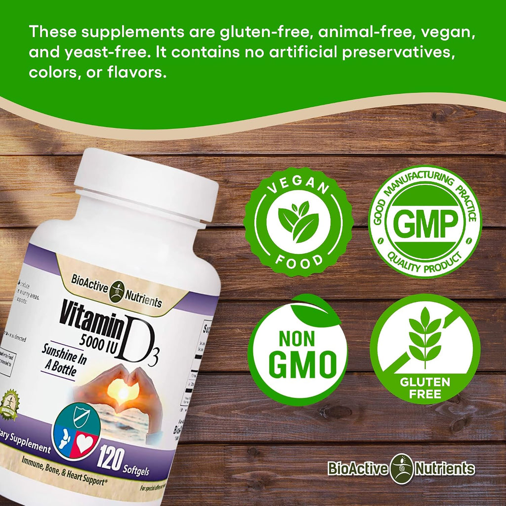Vitamina D3 5000 IU - 120 Cápsulas Blandas - BIOACTIVE NUTRIENTS