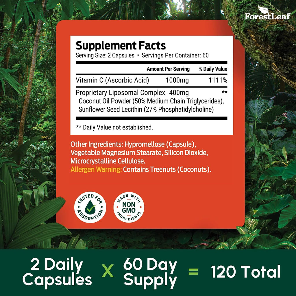 ForestLeaf Vitamina C Liposomal 1400 mg - 120 Cápsulas Veganas