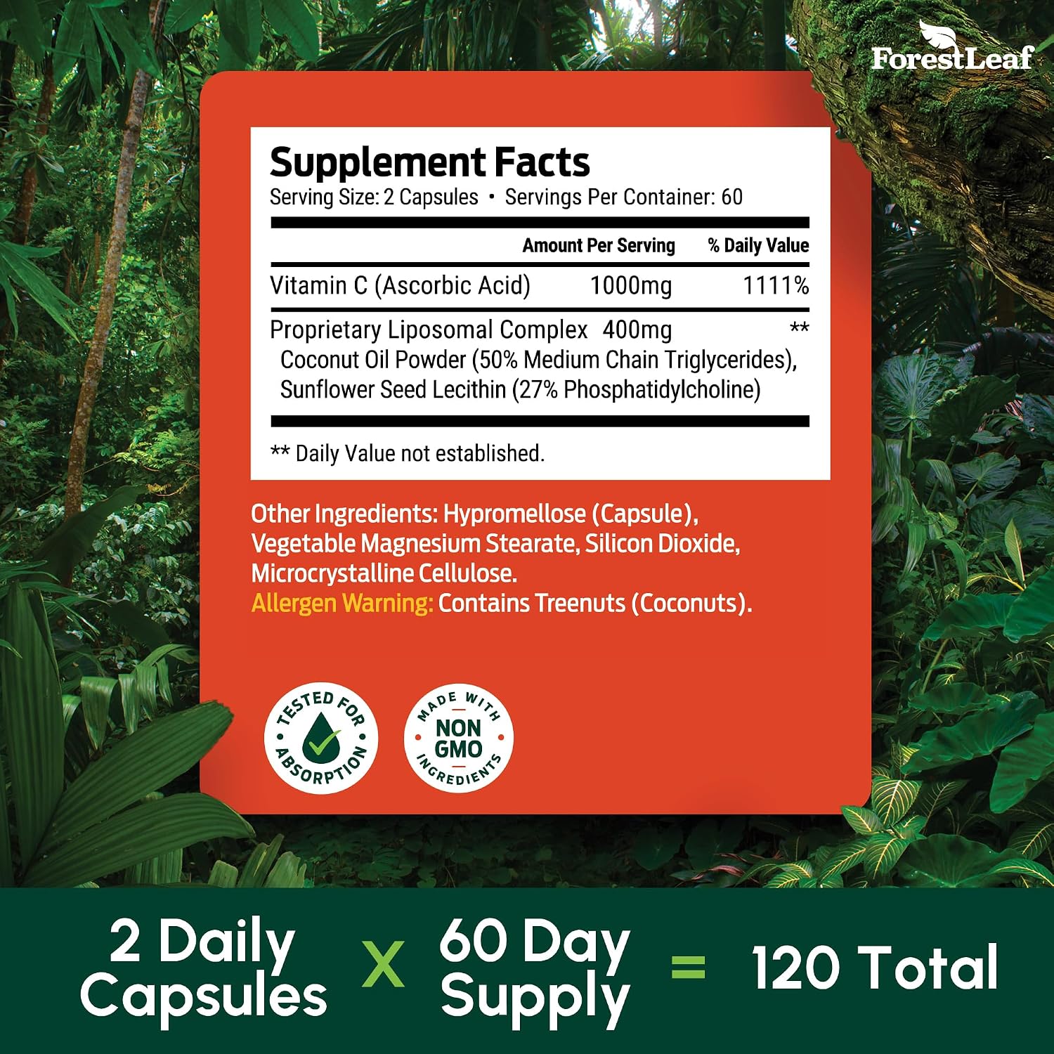 ForestLeaf Vitamina C Liposomal 1400 mg - 120 Cápsulas Veganas