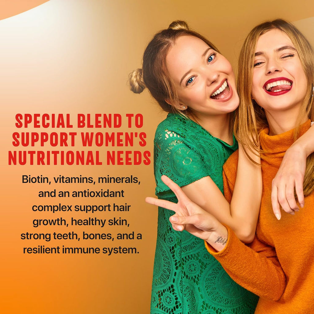 Wellgardens Multivitamínico Diario para Mujeres con Biotina, Arándano Rojo y Trébol Rojo - Apoyo para Cabello, Piel, Energía e Inmunidad - Vitaminas A, C, D, E, B12, Zinc - Sin Hierro, No Transgénico, 60 Cápsulas