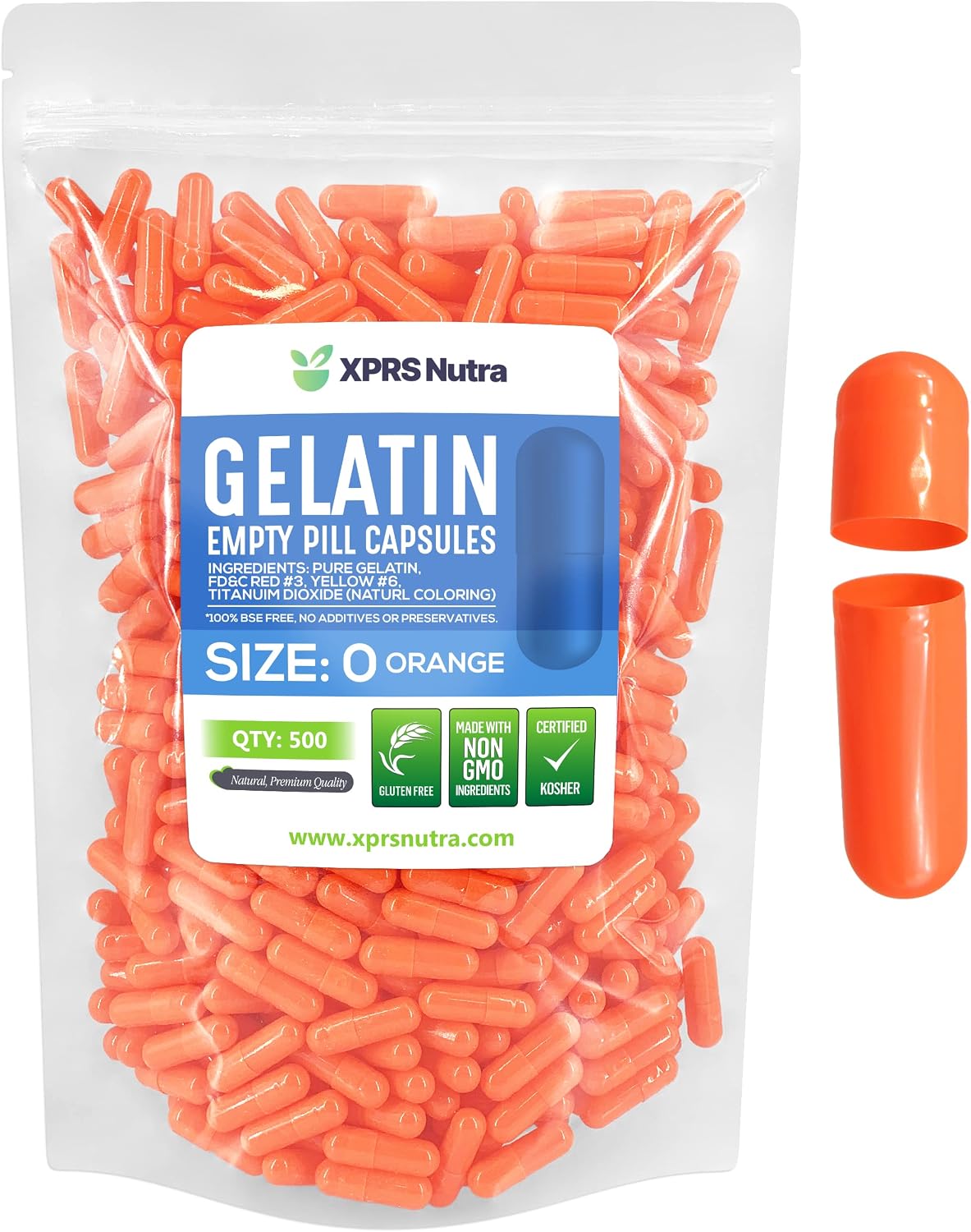 XPRS Nutra Cápsulas Vacías Tamaño 0 - 5000 Unidades - Cápsulas de Gelatina Bovinas para Rellenar Suplementos (Rojo/Blanco)