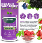 Greens+ Organic Wild Berry Superfood Powder - Suplemento vegano con antioxidantes, energía y vitalidad (240 g)