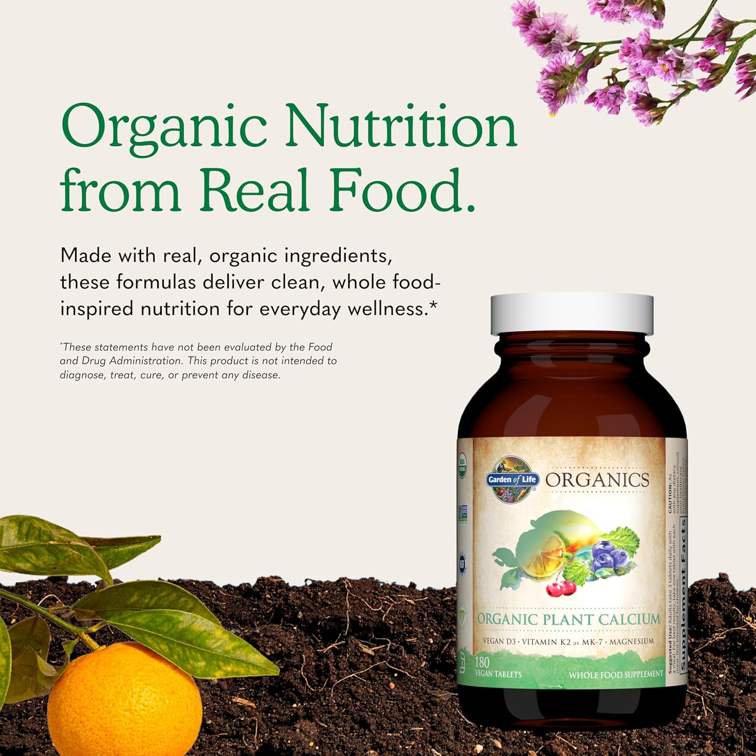 Garden of Life Calcium with Magnesium and Vitamin D3 & Organic K2 - 180 Tablets