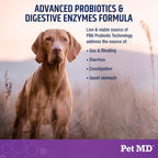 Pet MD Probióticos y Enzimas para Perros - Masticables de Salud Intestinal con Prebióticos - 60 unidades