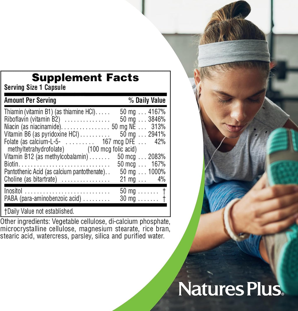 NaturesPlus Super B-50 - Complejo B de Alta Potencia con Colina, Inositol y PABA - 60 Cápsulas