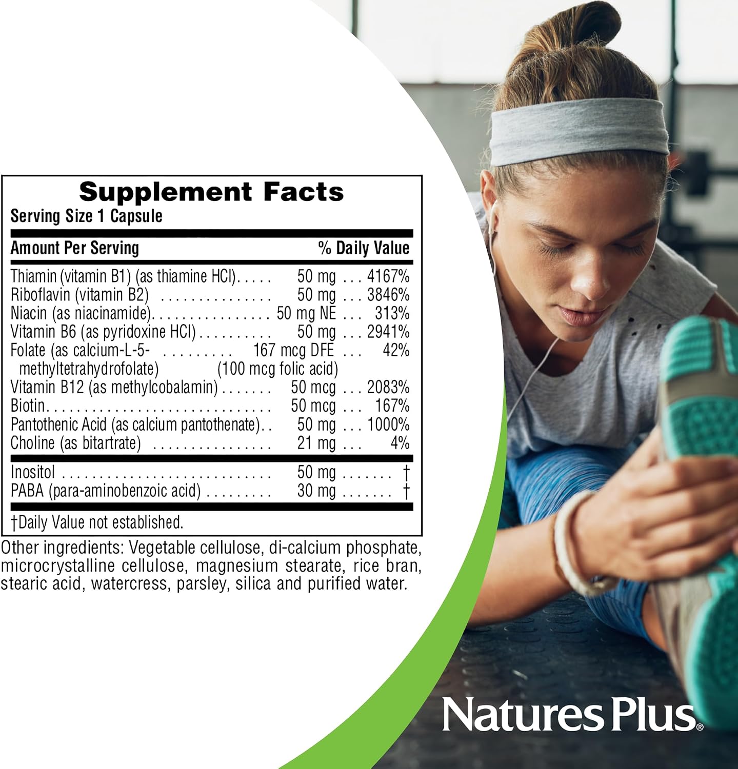 NaturesPlus Super B-50 - Complejo B de Alta Potencia con Colina, Inositol y PABA - 60 Cápsulas