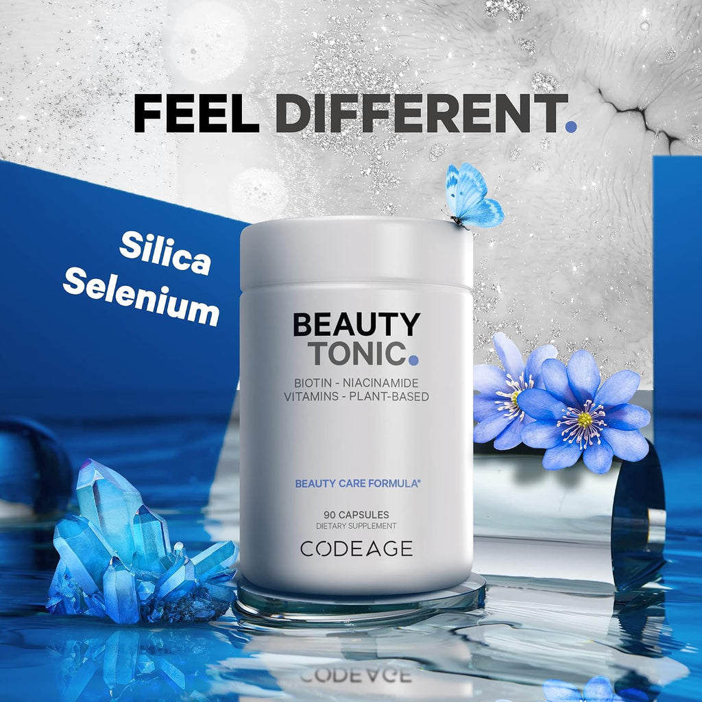 Codeage Beauty Tonic - Suplemento de Biotina 1500 mcg con Vitaminas y Alimentos Orgánicos - 90 Cápsulas Veganas