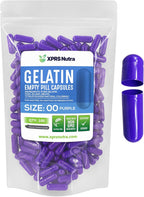 XPRS Nutra Cápsulas Vacías Tamaño 00 - 100 Unidades de Gelatina - Cápsulas Gel para DIY Suplementos (Púrpura)