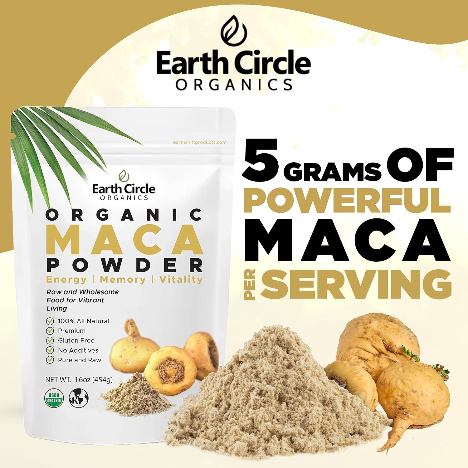 Organic Yellow Maca Powder, Natural Superfood, Vegan - 454 g