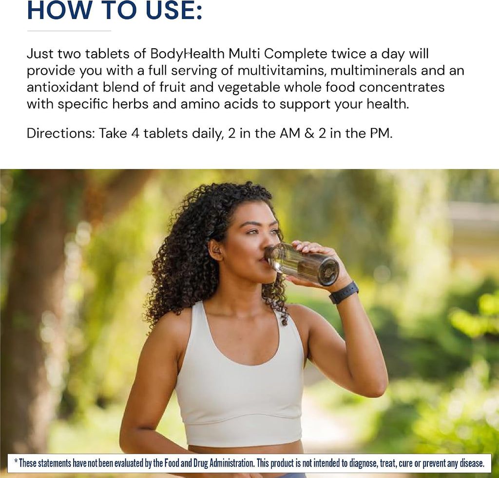 BodyHealth Multi Complete (120 Cápsulas) - Multivitamínico Diario con Alimentos Integrales, Minerales, Antioxidantes y Extractos para el Hígado