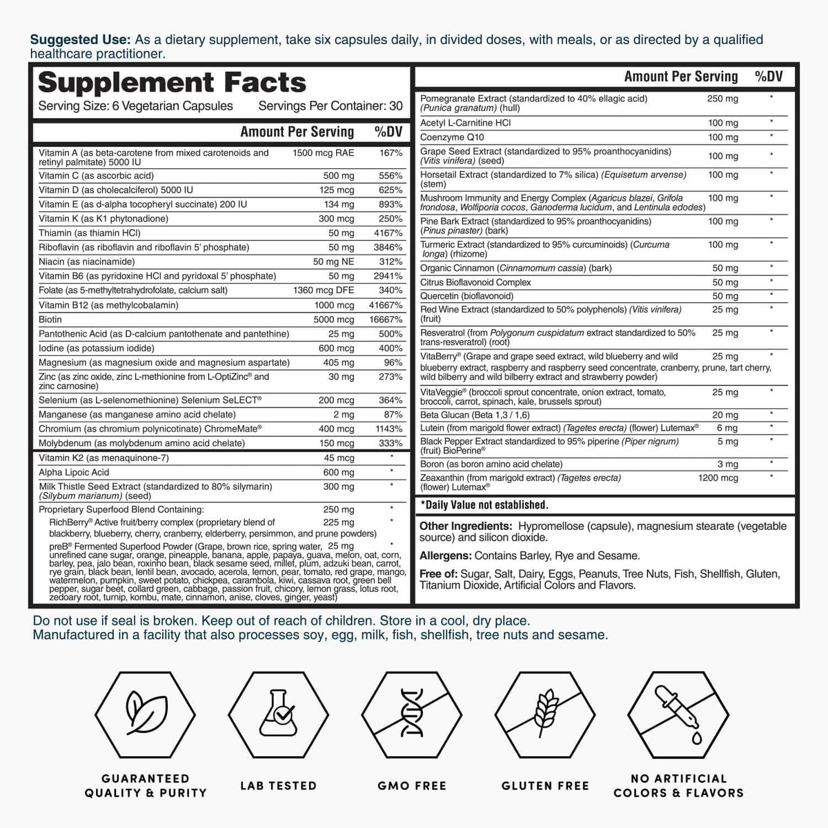 Nature's Lab Multivitamínico Avanzado Six Daily - Más de 90 Nutrientes, Minerales, Antioxidantes, Hierbas y Alimentos – Image 6