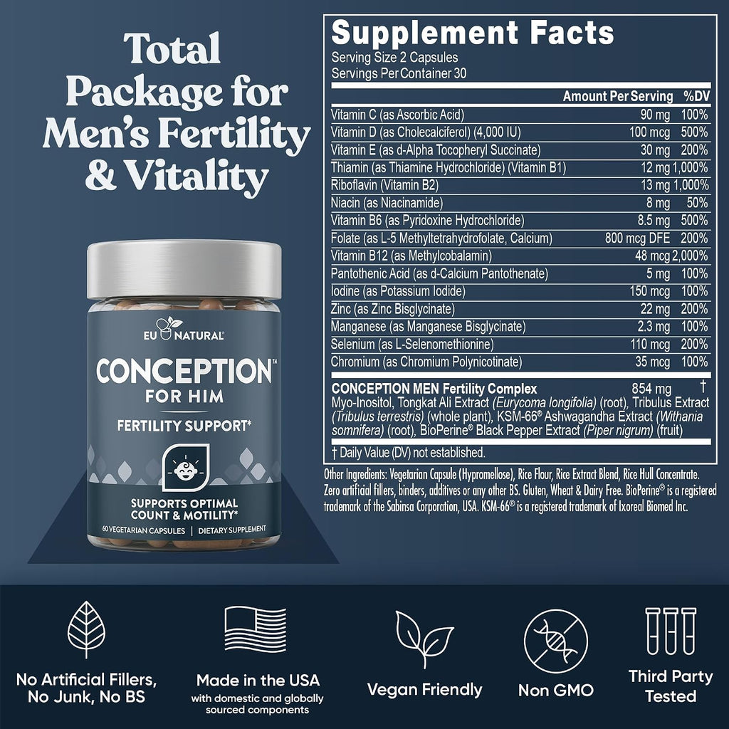 Conception for Her & Conception for Him Bundle - Suplementos de Fertilidad para Parejas - 120 Cápsulas Vegetarianas