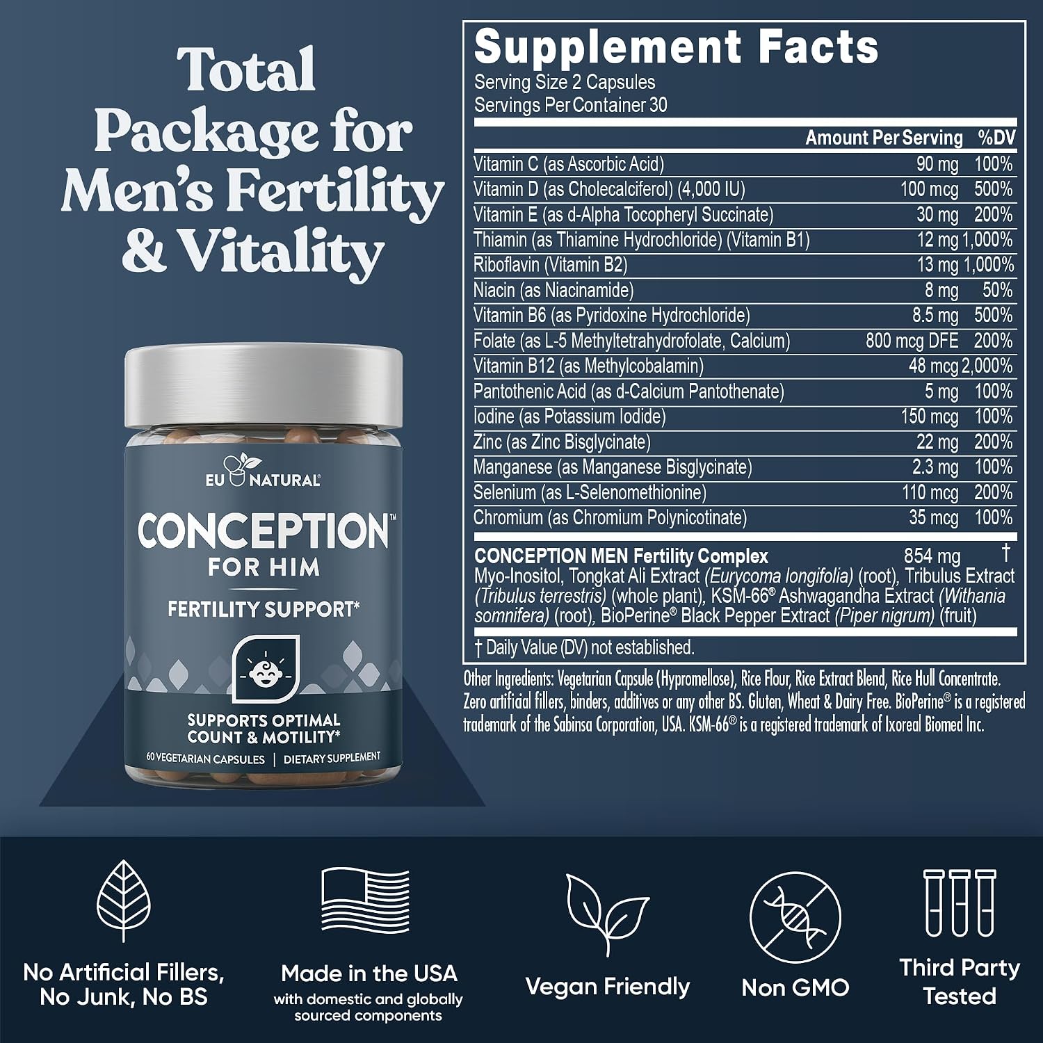 Conception for Her & Conception for Him Bundle - Suplementos de Fertilidad para Parejas - 120 Cápsulas Vegetarianas