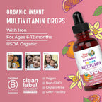 MaryRuth's Organics Multivitamínico con Hierro para Bebés | USDA Orgánico | Gotas Líquidas para Bebés de 6 a 12 Meses | Apoyo Inmunitario y Bienestar General | Vegano | Sin Gluten | 60 ml