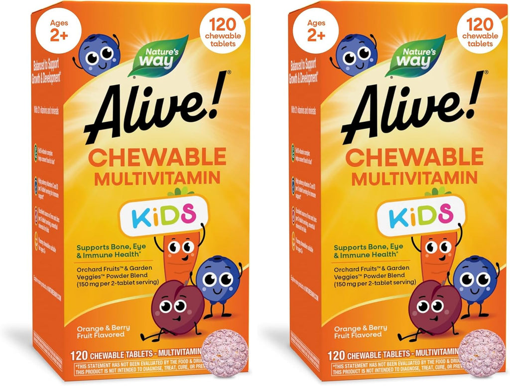 Nature's Way Alive! Multivitamínico masticable para niños con frutas y verduras, sabor cereza, 120 comprimidos