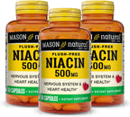 MASON NATURAL Niacina 500 mg Sin Enrojecimiento, 60 Cápsulas (Pack de 3)