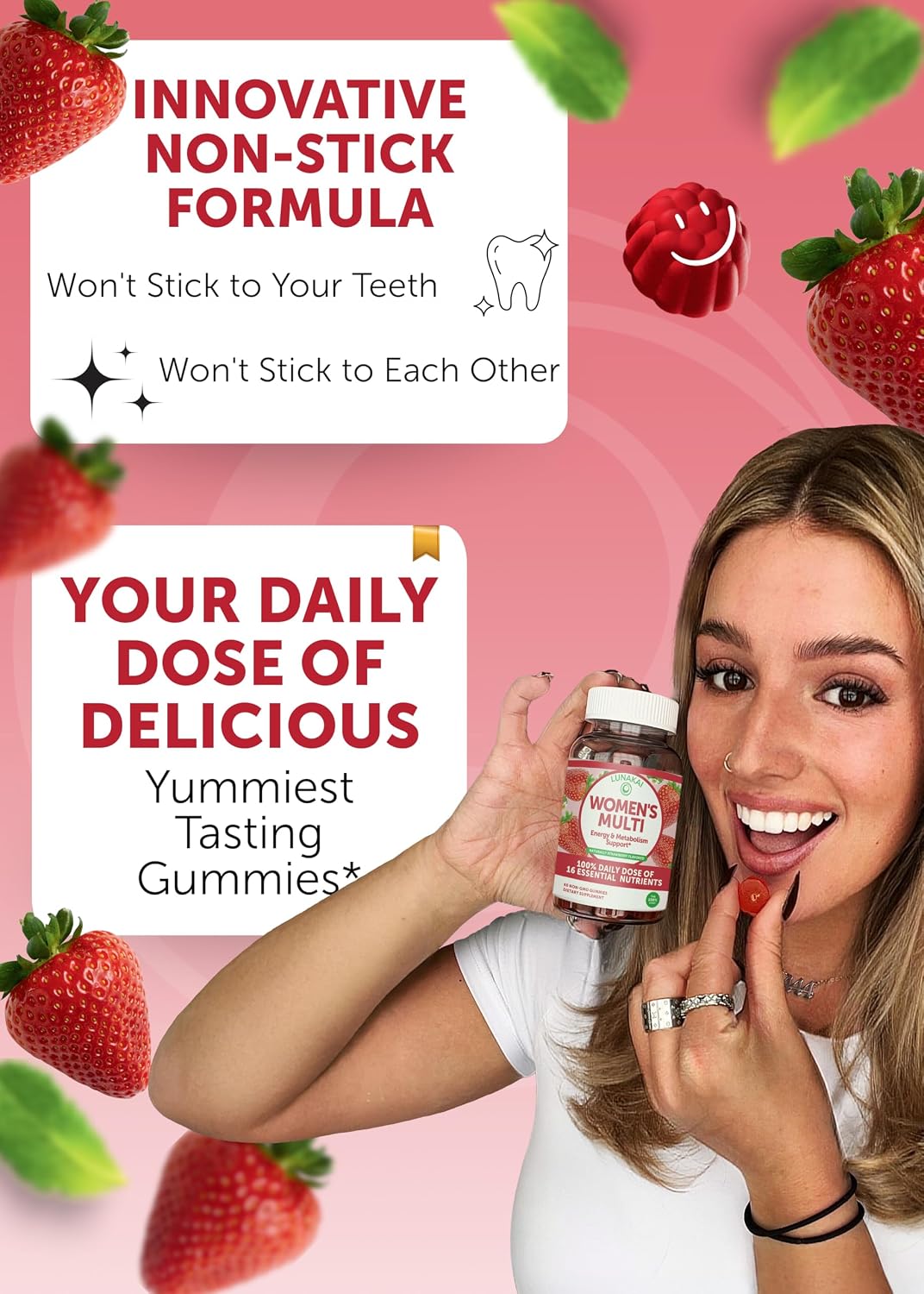 Lunakai Pack de Gominolas de Vitamina B12 y Multivitamínico para Mujer - 3000mcg Metilcobalamina de Alta Absorción - 16 Vitaminas y Minerales Esenciales - 30 Días de Suministro