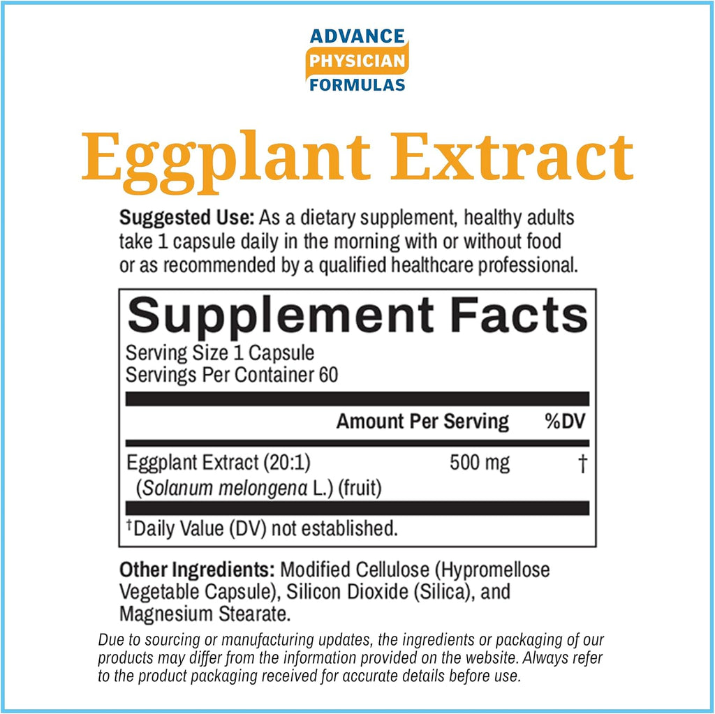 Extracto de Berenjena 500 mg, 60 Cápsulas Vegetales