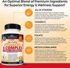 Complejo B con Vitamina C para Máxima Absorción – Metilcobalamina B12 y Folato – B1 B2 B3 B5 B6 B7 B9 – Apoyo Energético e Inmunológico – Sin OGM, 120 Cápsulas