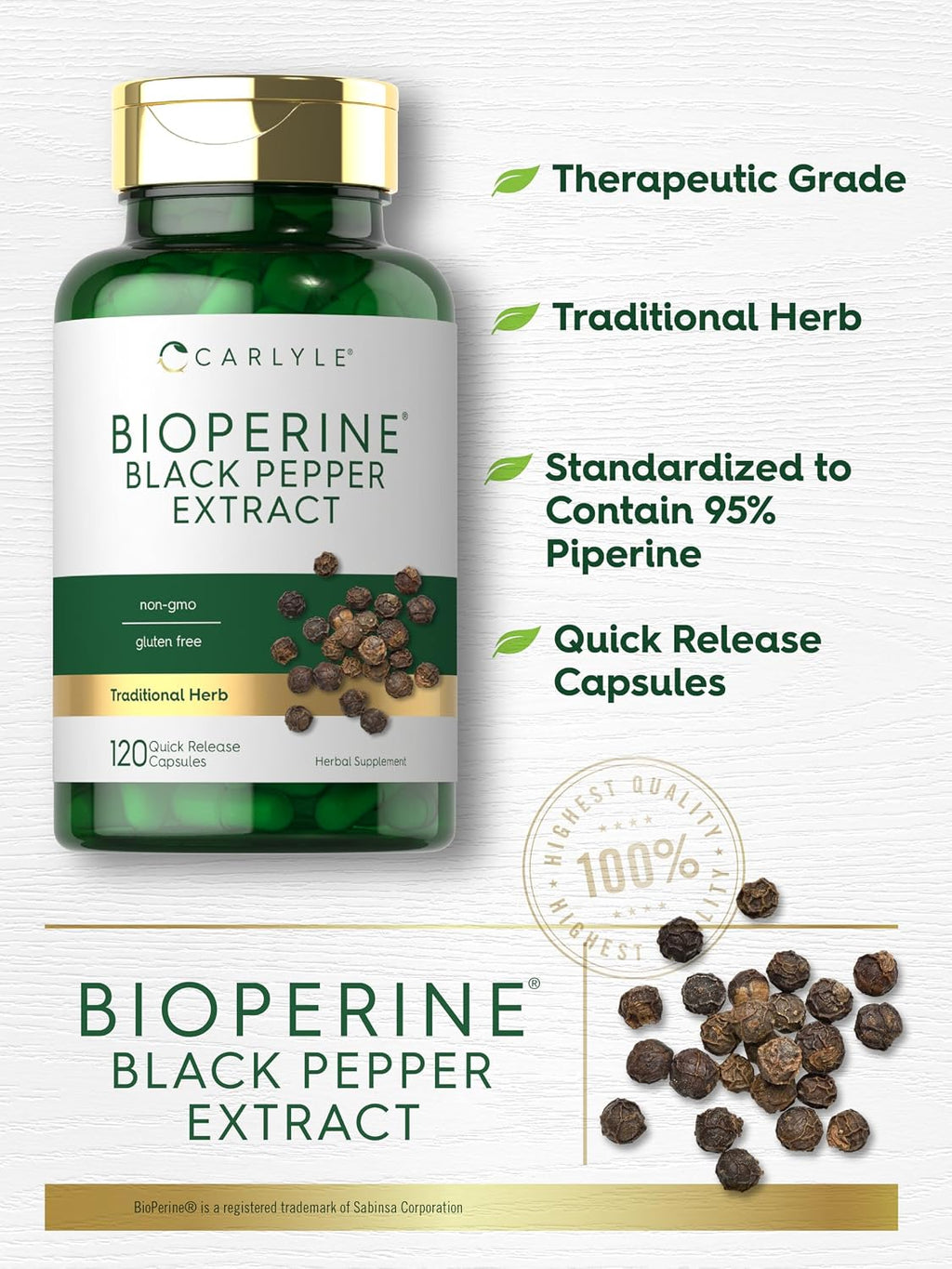 Carlyle Bioperine 10mg | 120 Cápsulas | Extracto de Pimienta Negra