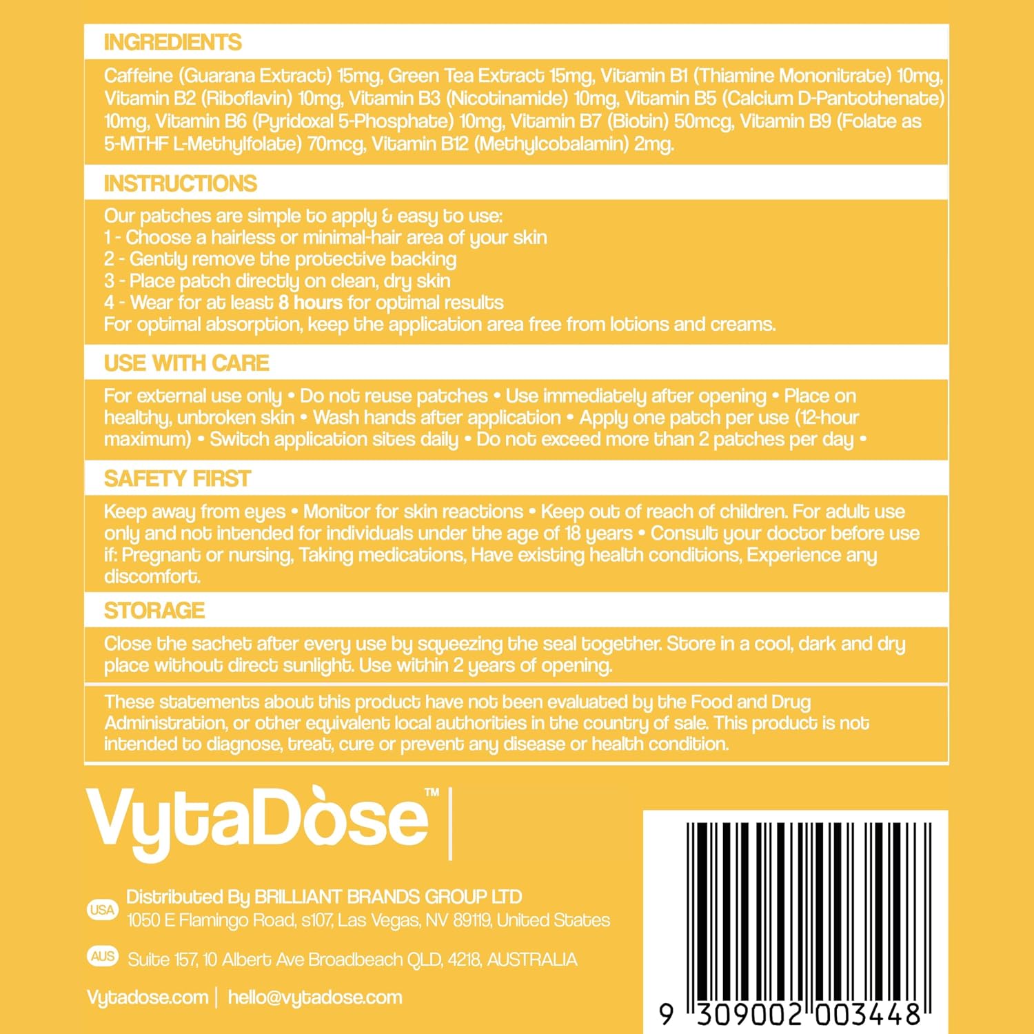 Vytadose Parches de Energía con Complejo B Metilado y Cafeína Natural (30 Parches)