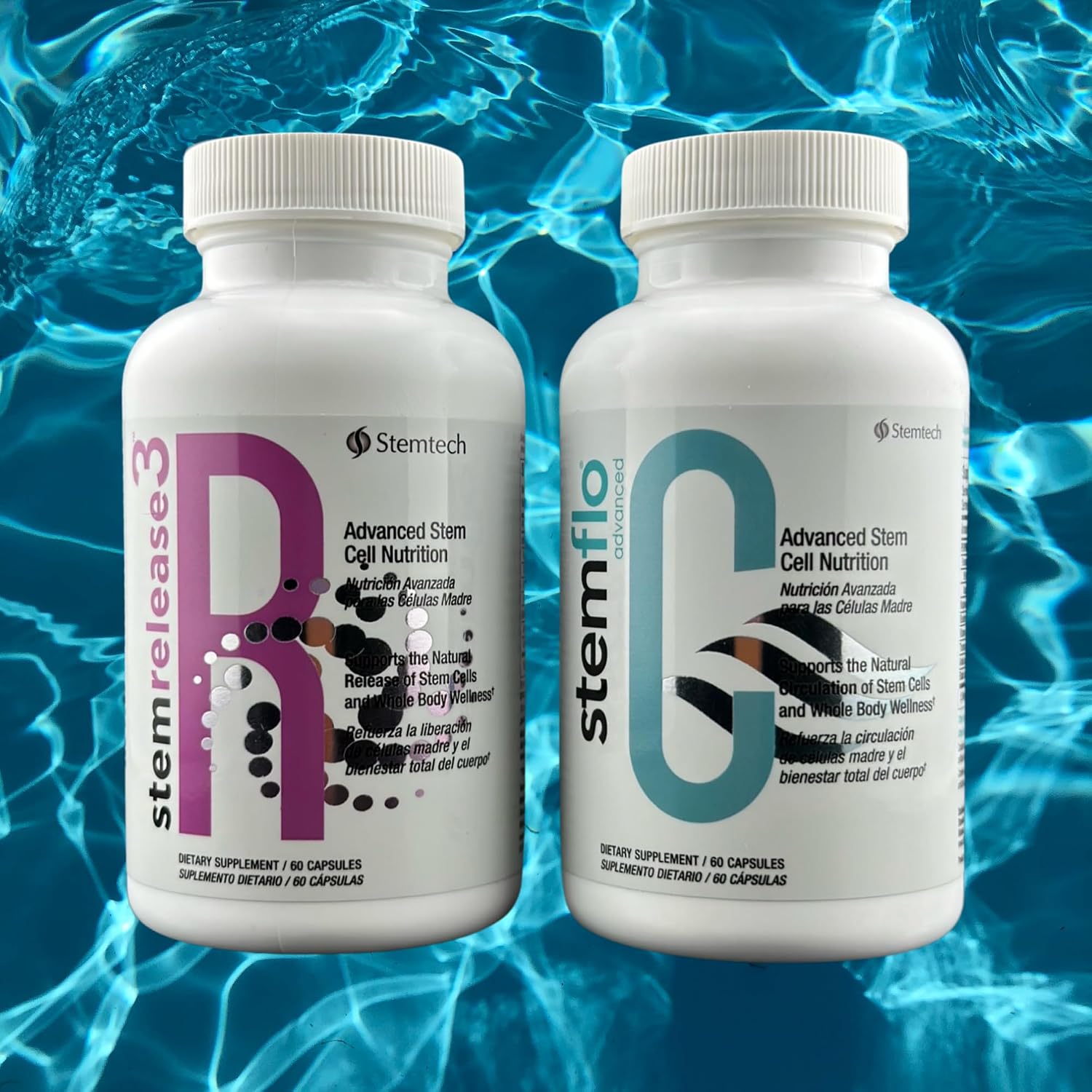 StemRelease3 & StemFlo Combo Pack | Apoyo a la Renovación de Células Madre, Circulación y Salud Cardiovascular | con SE3, Fucoidan, Cúrcuma, Extracto de AFA y Enzimas | 30 Servicios
