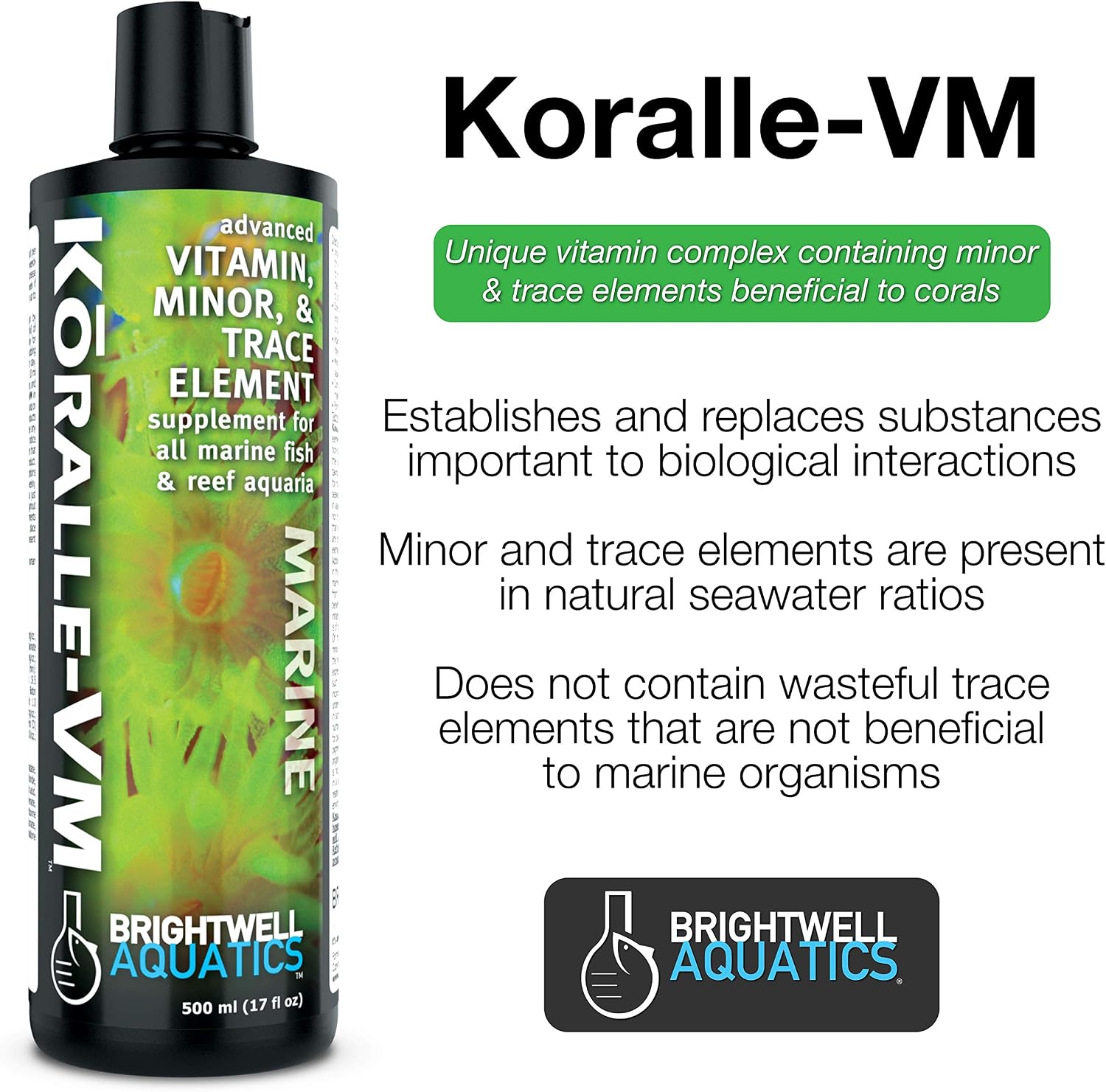 Brightwell Aquatics 8.5 oz. líq. Koralle-VM Suplemento de vitaminas y minerales para corales y almejas, 250 mL