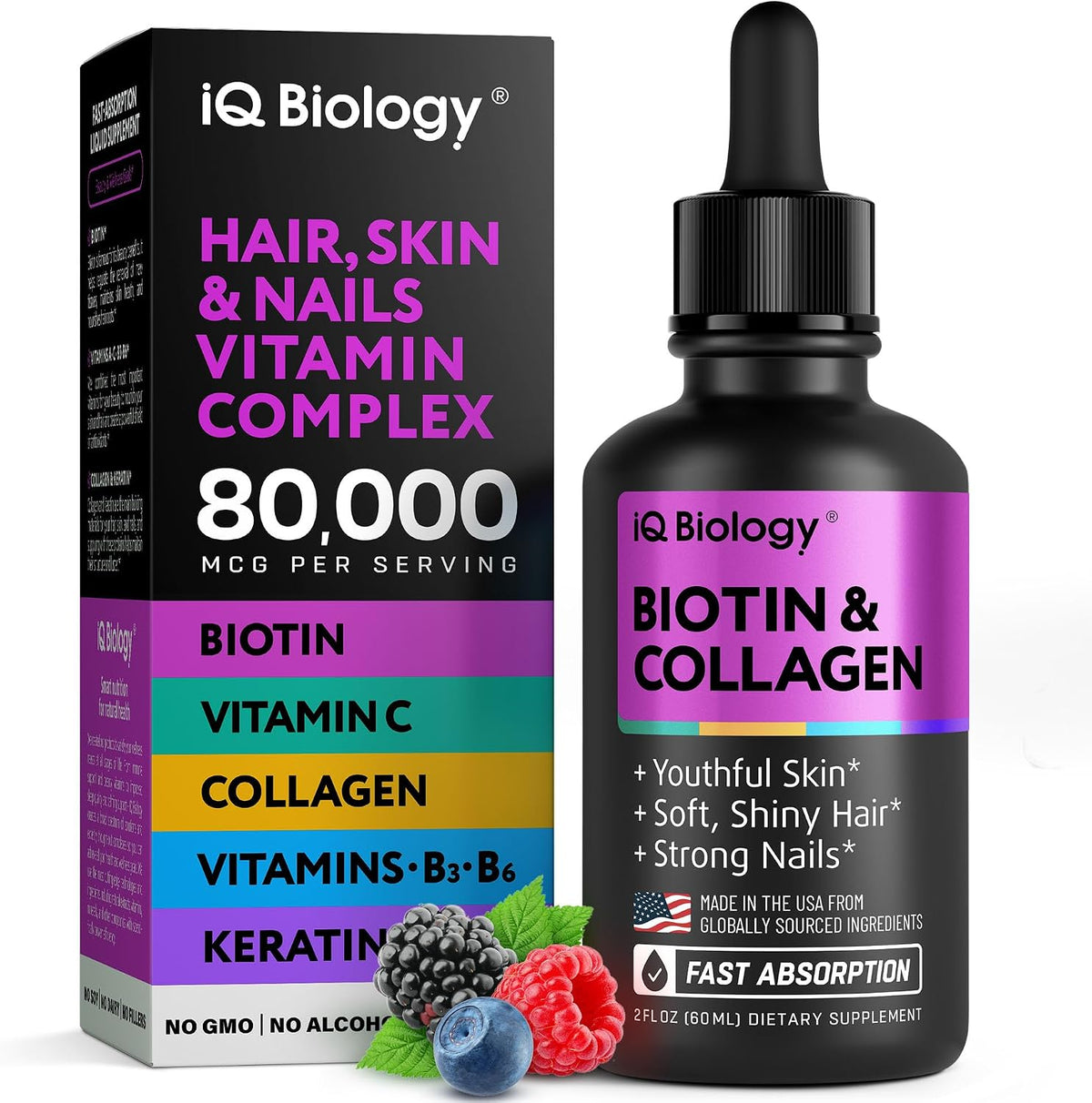 IQ BIOLOGY Biotina Líquida 5000mcg con – Biotina (5000 mcg): Vitamina B7 que apoya el mantenimiento normal de – Image 1