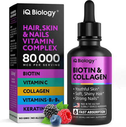 IQ BIOLOGY Biotina Líquida 5000mcg con – Biotina (5000 mcg): Vitamina B7 que apoya el mantenimiento normal de – Image 1