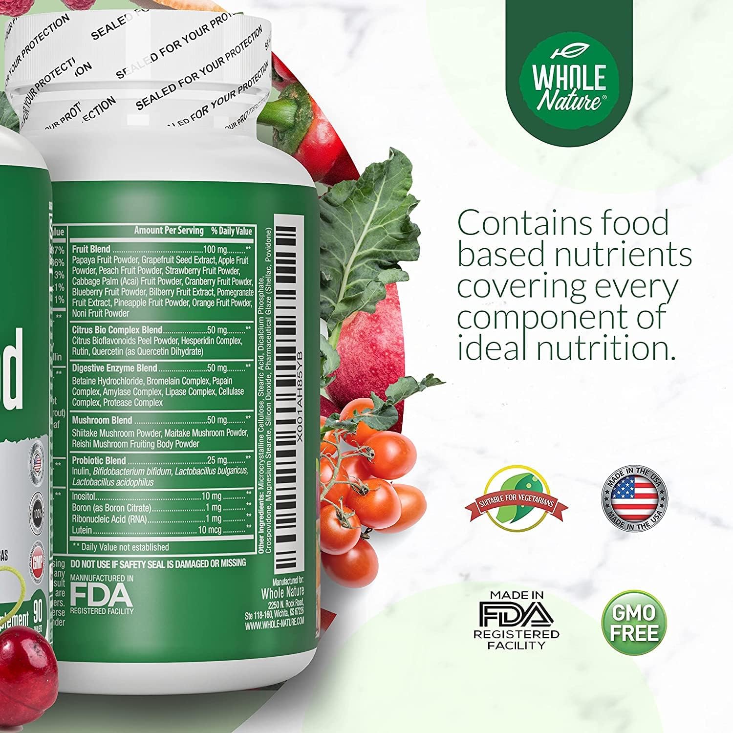Whole Food Multivitamin for Men and Women - Complete Daily Superfood Vitamins Plus Minerals, Digestive Enzymes, Probiotics and Omegas