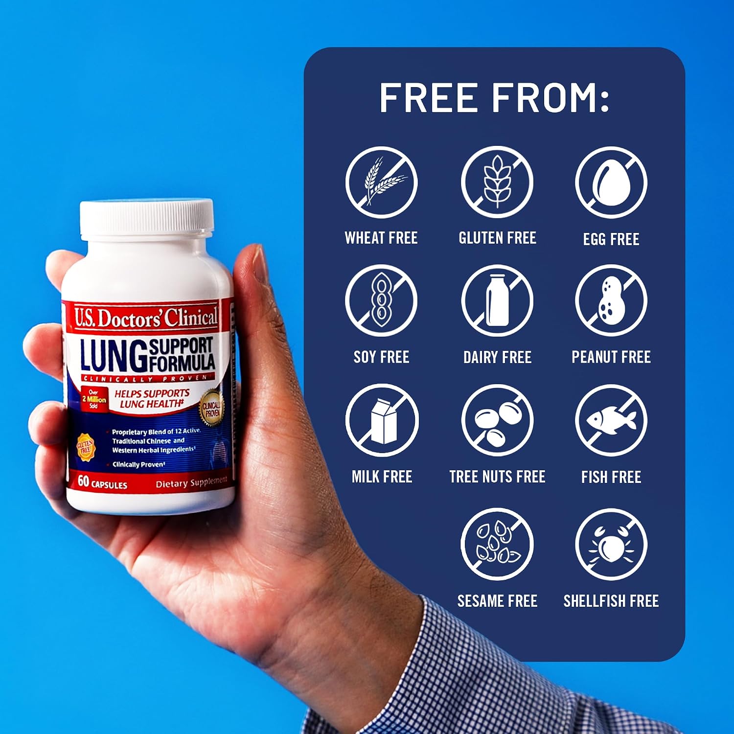 U.S. Doctors' Clinical Lung Support Supplement - 12 Chinese Herbs, Vitamins, and Minerals - 60 Capsules